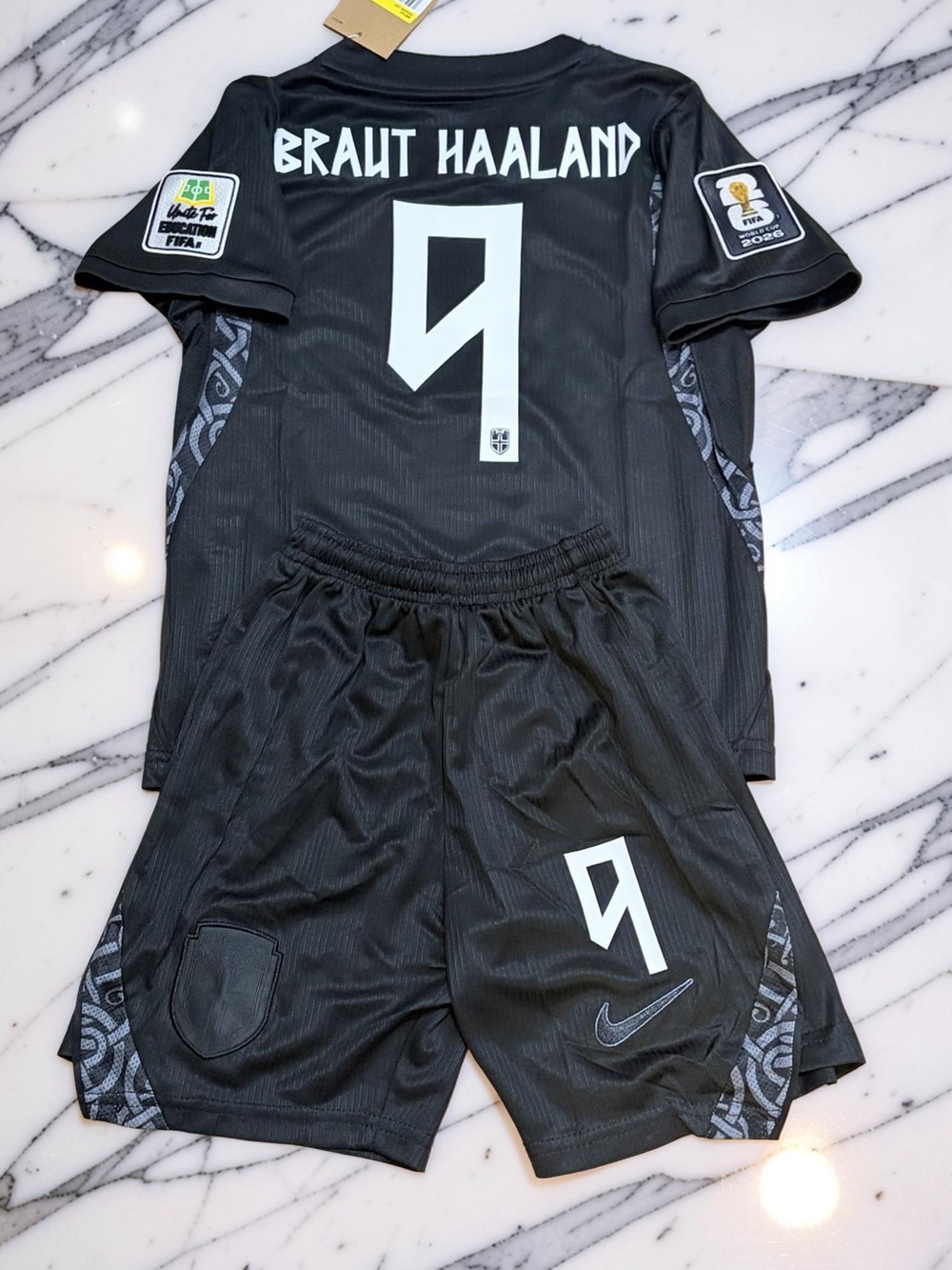Erling Haaland Norway 2026 Away Kids Soccer Jersey Shorts Set #9 Youth World Cup